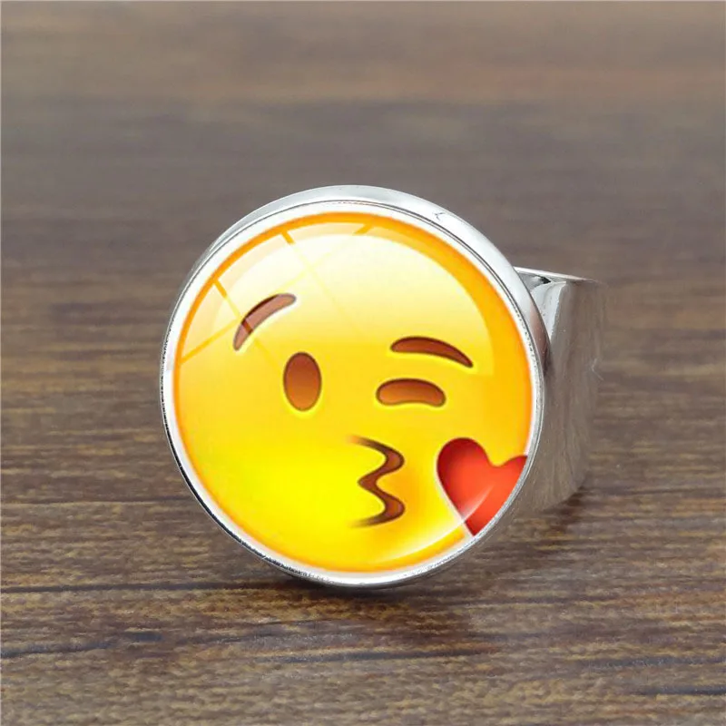 

Gift for girlfriend Emoji Ring Glass cabochon Valentines day present wedding favor for guests bridesmaid gift boyfriend