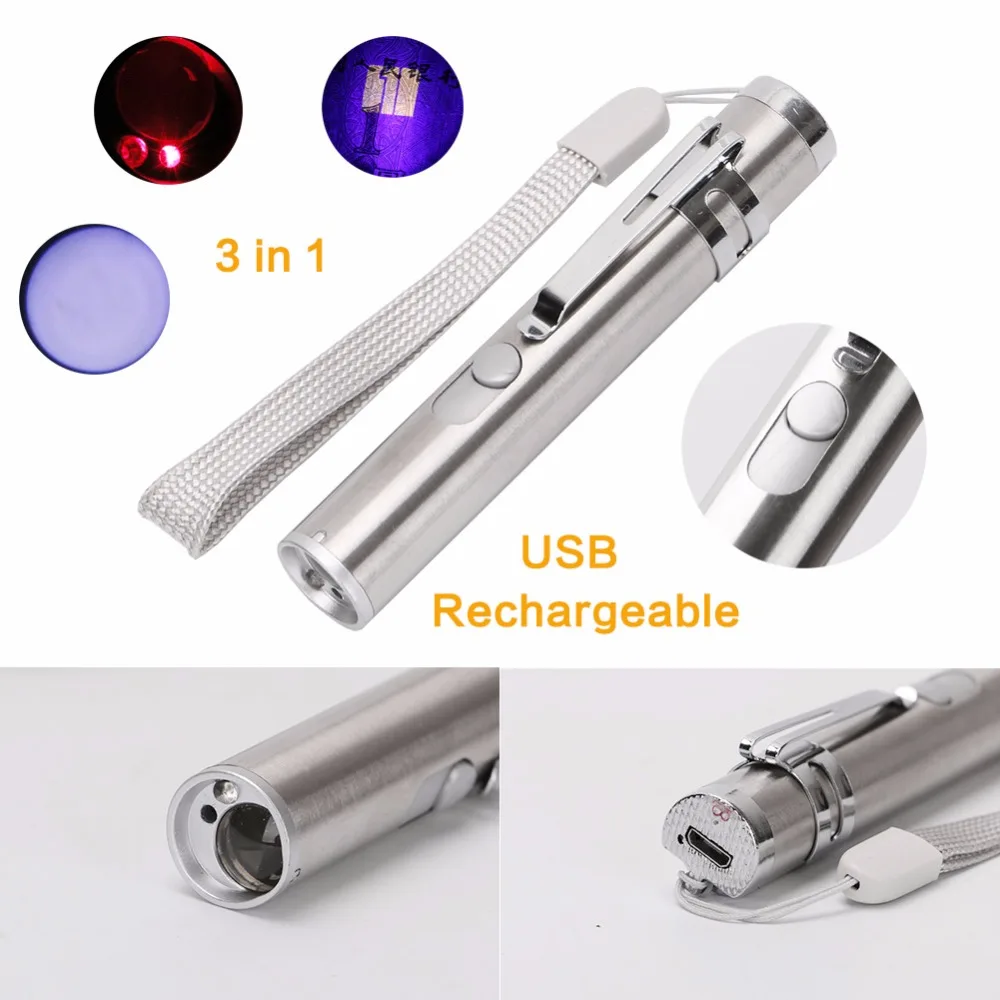 3 в 1 800 лм мини алюминиевый сплав USB Перезаряжаемый светодиодный лазерный указатель и УФ ручка-фонарик и фонарик многофункциональная лампа