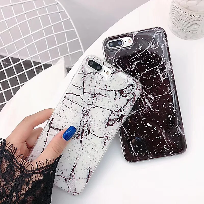 White Black Marble Paint Pattern Cover TPU Bling Glitter Shell Shining Pink Soft Couple Cute Phone Case for iPhone6 6S 7 7S 8 X plus