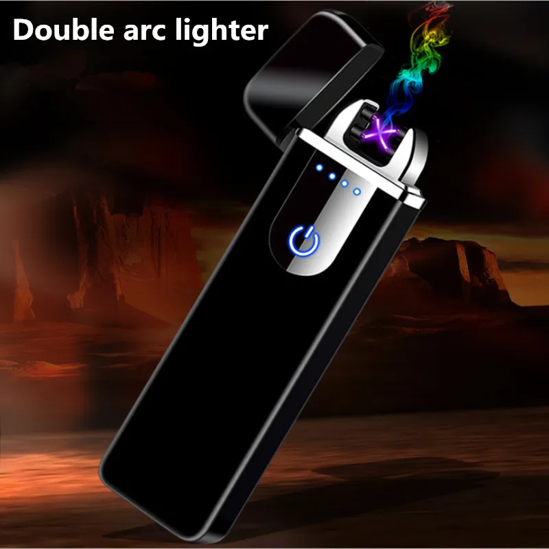 

New USB charging flameless Double Arc Windproof Plasma Touch sensing cigarette lighter electric pulse Electronic cigar lighters