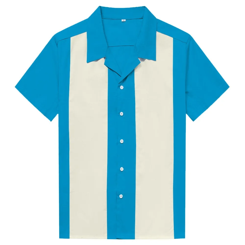 Рубашка в Вертикальную Полоску, мужская повседневная рубашка на пуговицах, хлопковые рубашки с коротким рукавом, Camiseta, Ретро стиль, мужские рубашки для боулинга