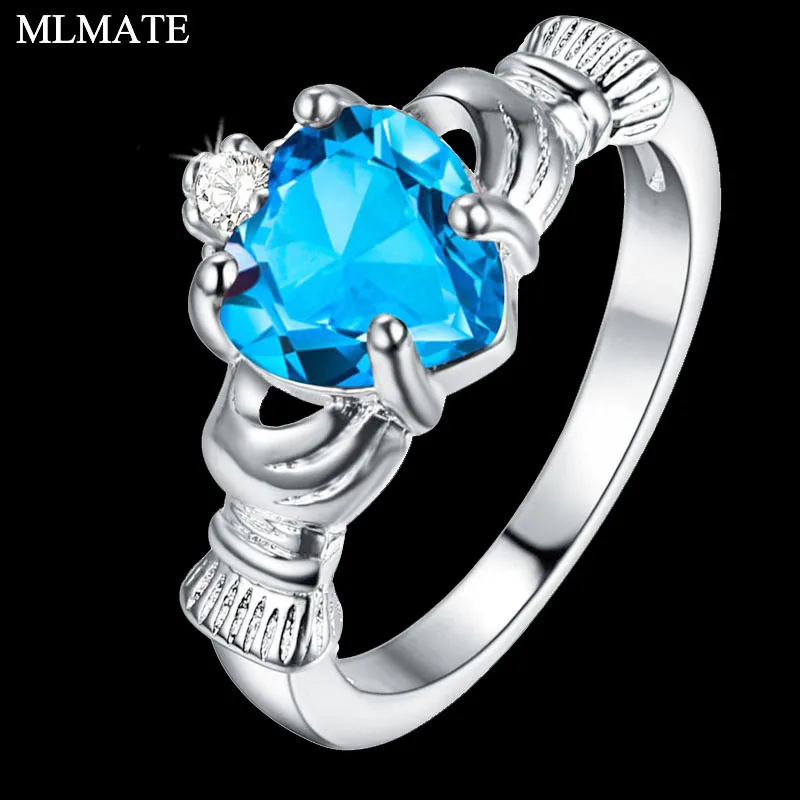 

Women Irish Claddagh Heart Shaped Crystal 925 Sterling Silver Friendship & Love Engagement Ring