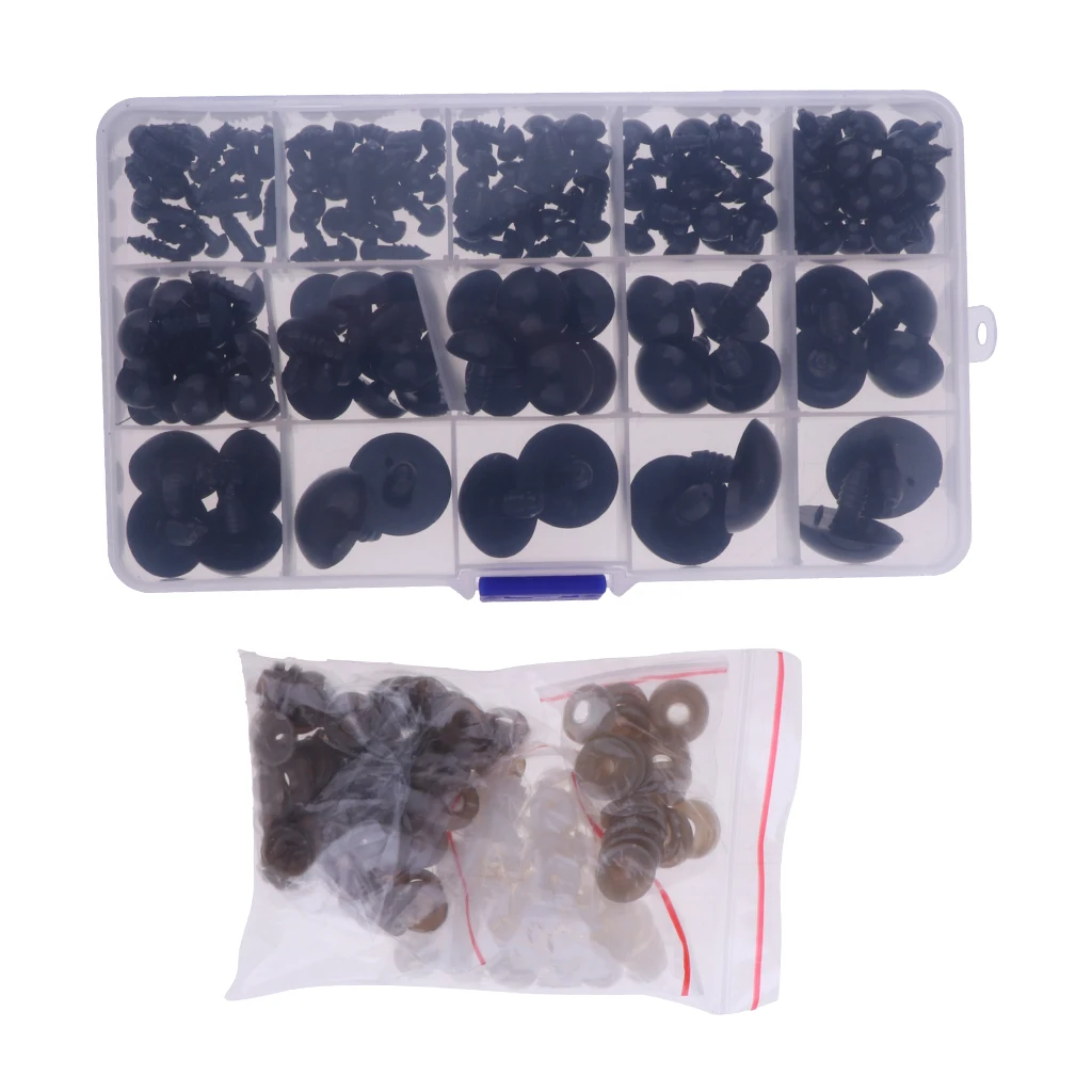 154 Pieces Black 6-24mm Plastic Safety Eyes For Teddy Bear Doll Animal Puppet Toys Crafts DIY Making