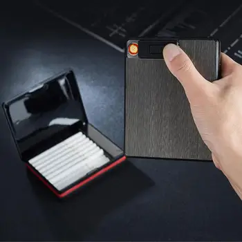

New 20-pack metal cigarette case USB charged electronic lighter creative cigarette box cigarette holder 40P