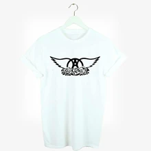 Rock Music Aerosmith Logo Print White Short Sleeve Tshirt Women Tee Harajuku Tshirt TShirts Streetwear Rock Punk Heavy Metal
