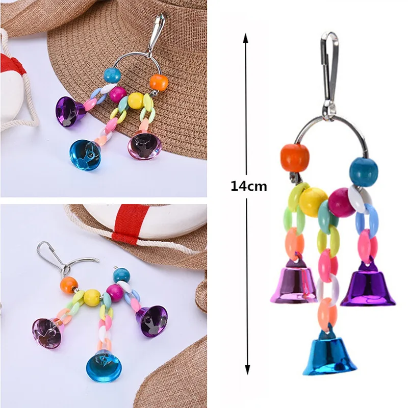 Parrot Toys With Colorful Beads Bell Chain Pet Bird Chew Bite Toy Cage Accessories Suspension Hanging Bridge Chain|Игрушки для птиц| |