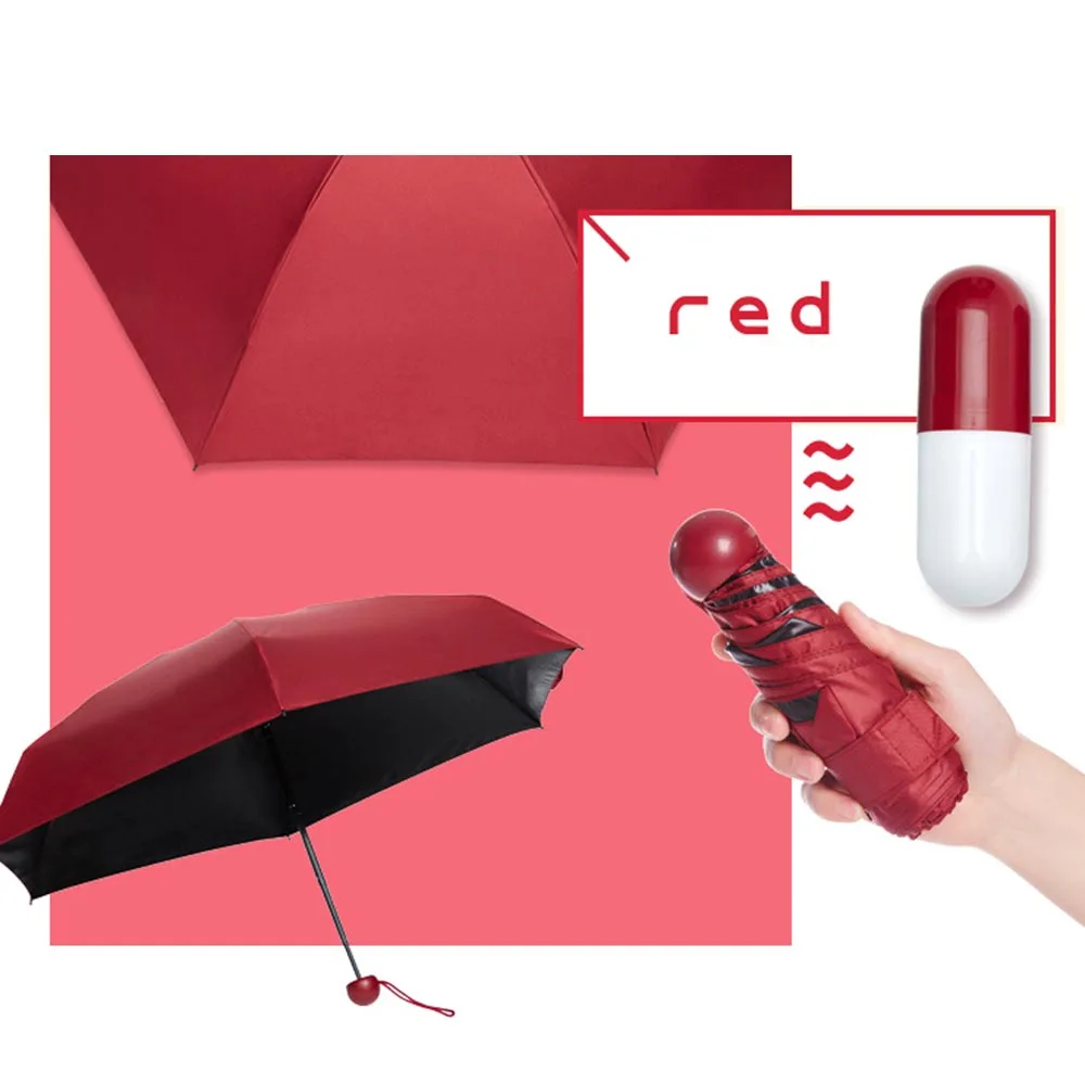 Креативный мини Капсула женский зонтик прозрачный Ветрозащитный Складной Зонты портативный карманный анти-УФ зонтик для от солнца или дождя - Цвет: Красный