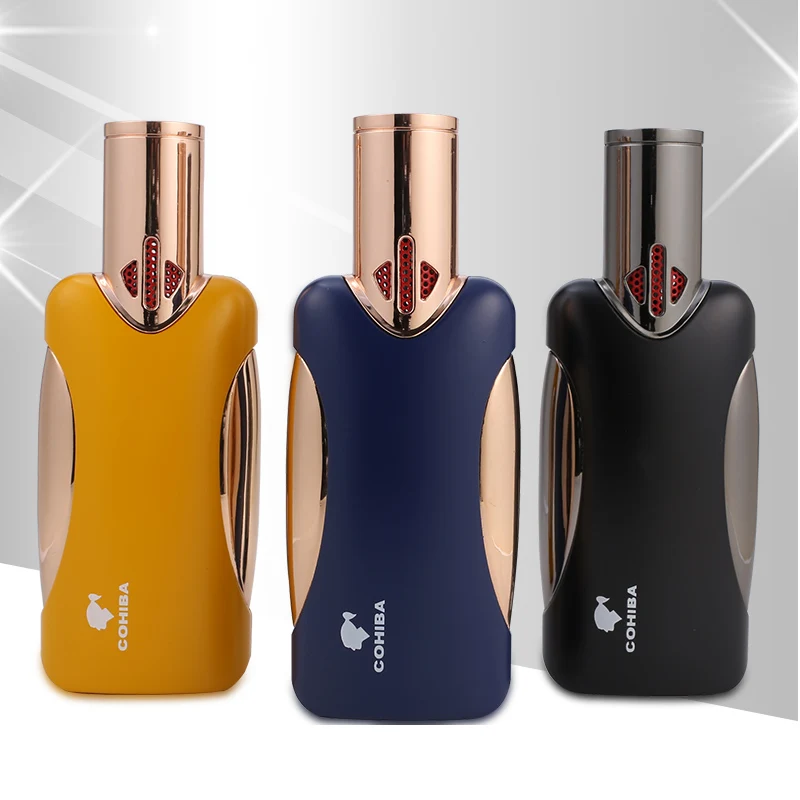 

COHIBA Gadgets Metal Pocket Size Butane Gas Windproof 4 Torch Jet Flame Cigar Cigarette Lighter with Gift Box