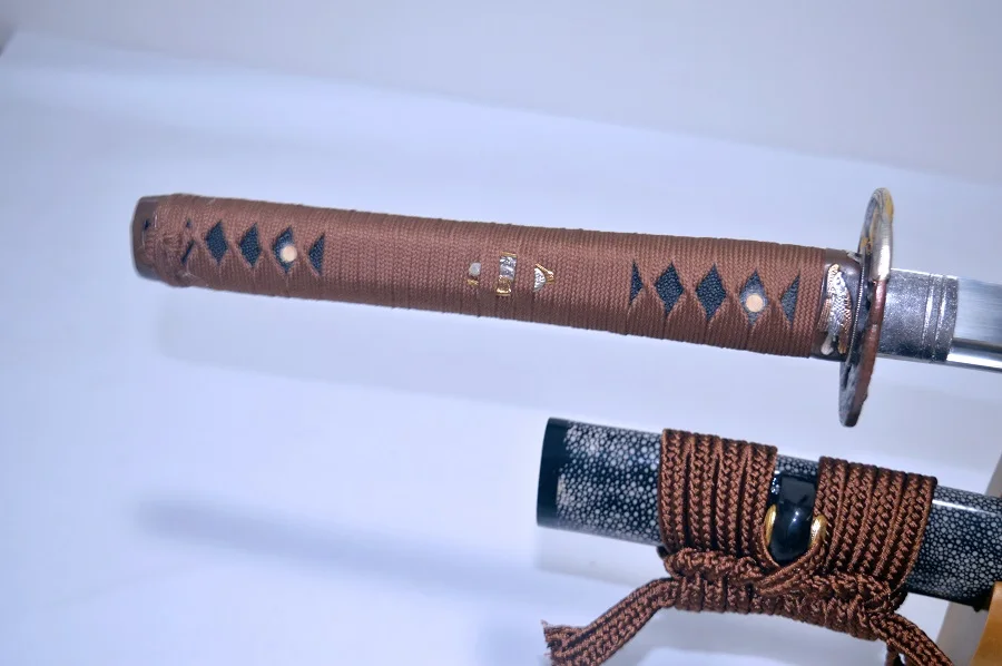 US $399.00 Hand katana sword Sanmai folding steel clay tempering Ray skin sculpting saya Okissaki copper tsuba