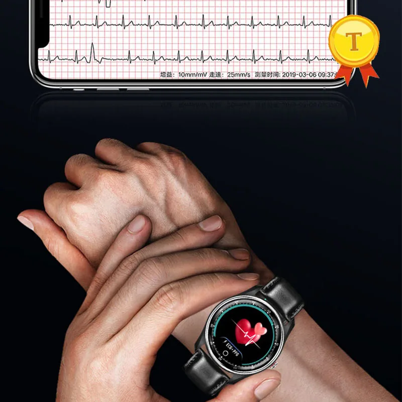 Мужские Смарт часы ECG с сенсорным 3D экраном пульсометром и монитором сна