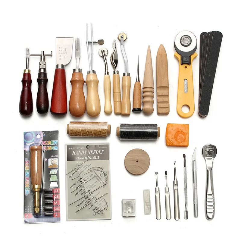 

37Pcs/Set DIY Leather Tool Suit Manual Leather Punch Holder Goods Hand Sewing Leathercraft Accessories 2019NEW Professional