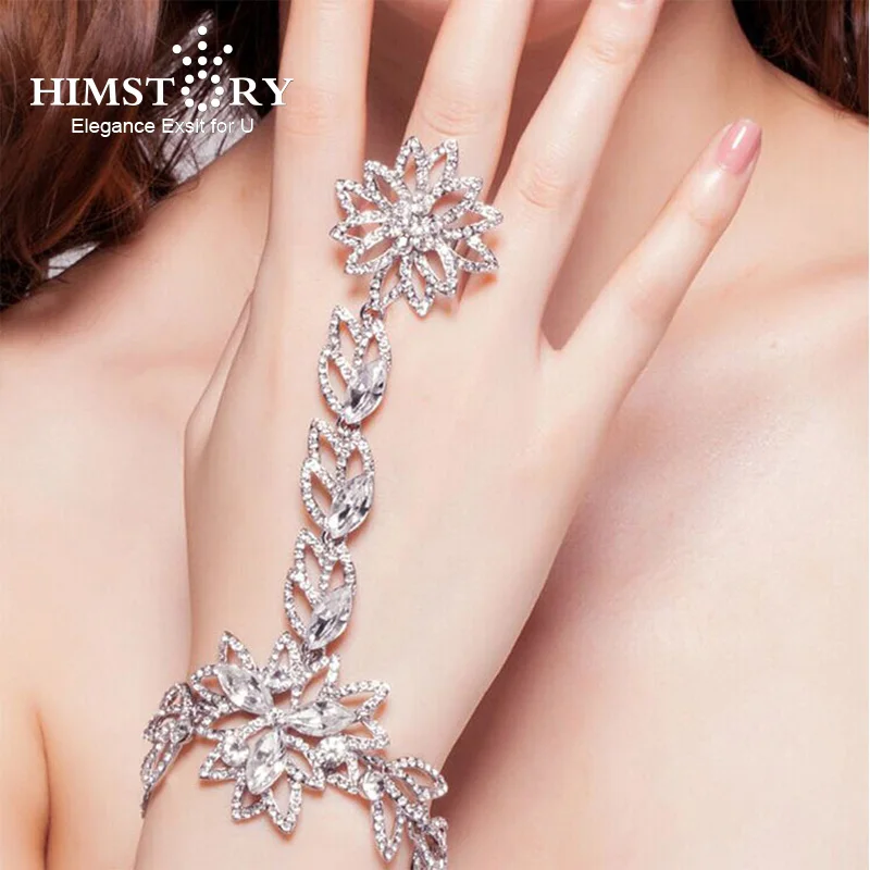 

Fahion Bridal Bracelet Rhinestone Crystal Flower Hand Chain Charm Bracelets Woman Wedding Dress Accessories Prom Jewelry Gift