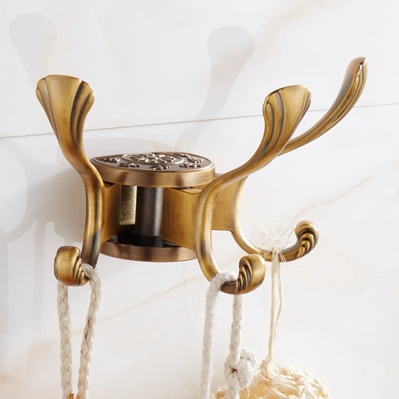 

New Luxury Carving Wall Mount Swivel Adjustable 3 Robe Hooks Chrome Golden Bathroom Lavatory Bedroom Clothes Bag Hanger 235H