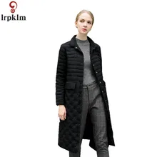 Пуховое пальто женские длинные куртки по колено зимний светильник пуховое пальто для женщин элегантное корейское белое пуховое пальто CH579