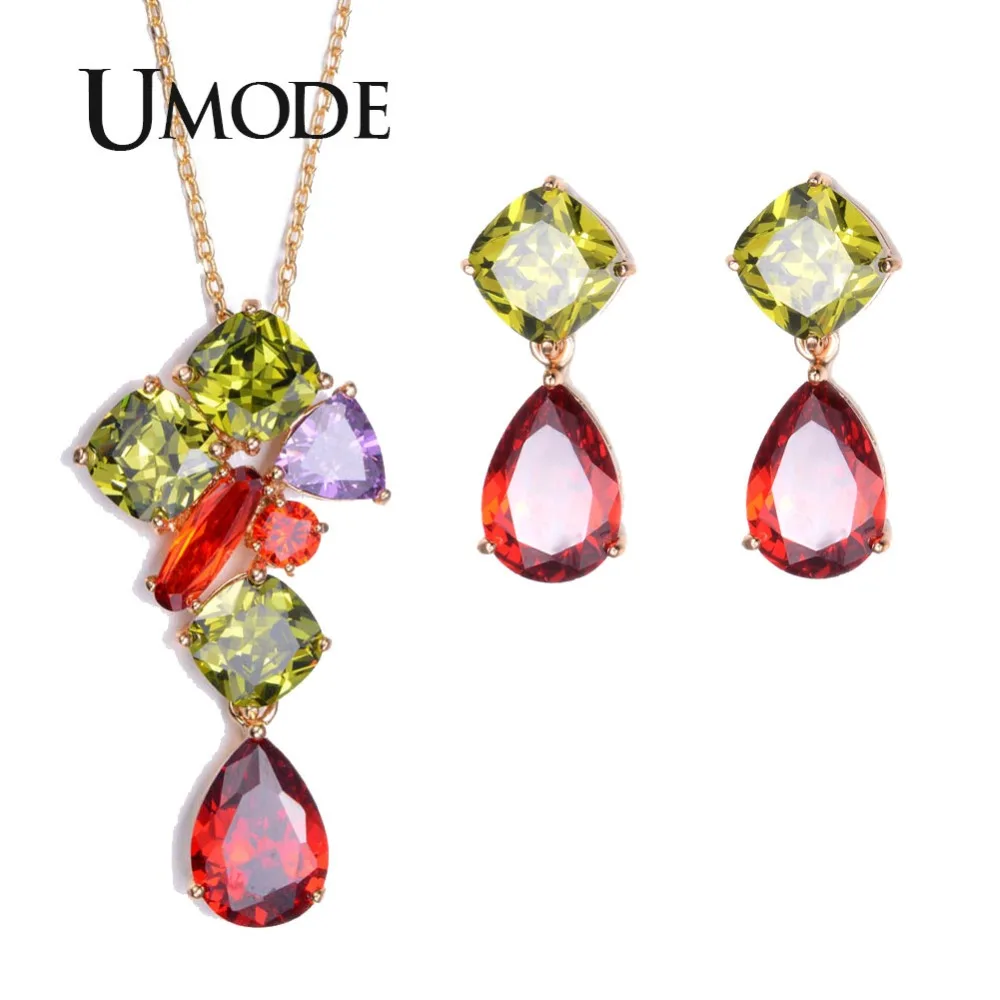 

UMODE Gold-Color Jewelry Set for Fashion Woman Including Cubic Zriconia Earrings & Chain Pendant Necklace US0015