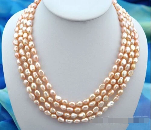 

Free shipping >>>>>4row 21 "9mm baroque pink freshwater pearl necklace