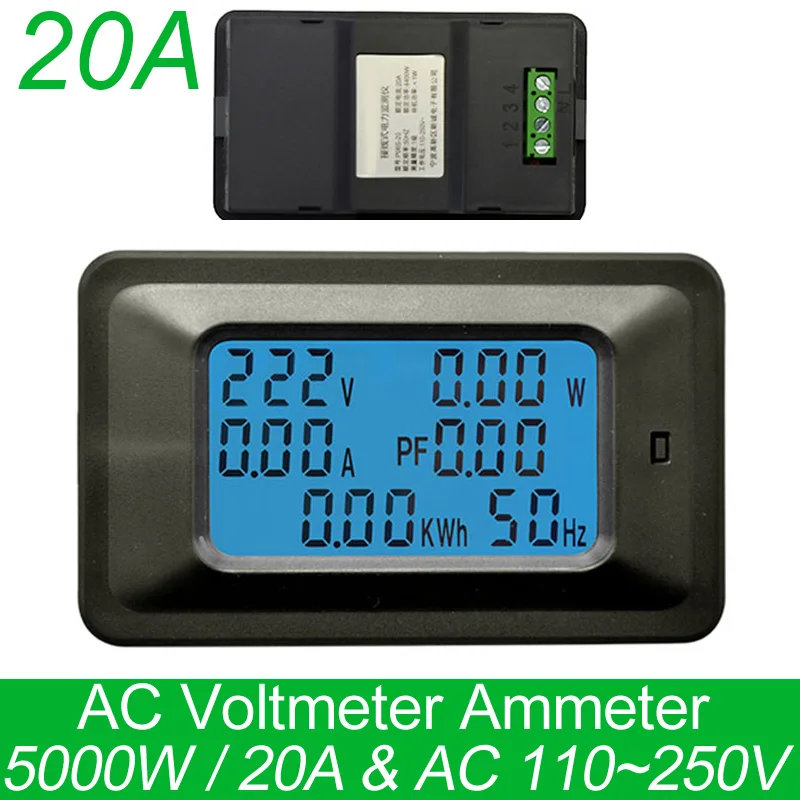 AC tous dans un mètre de tension 110 V 220 V 20 A actuelle facteur de puissance kWh Fréquence Hz