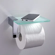 Chrome Toilet Paper Holder Brass Storage Wall Mount Hanger WC Tissue Roll Rack with Phone Glass Holders for Bathroom & Kitchen