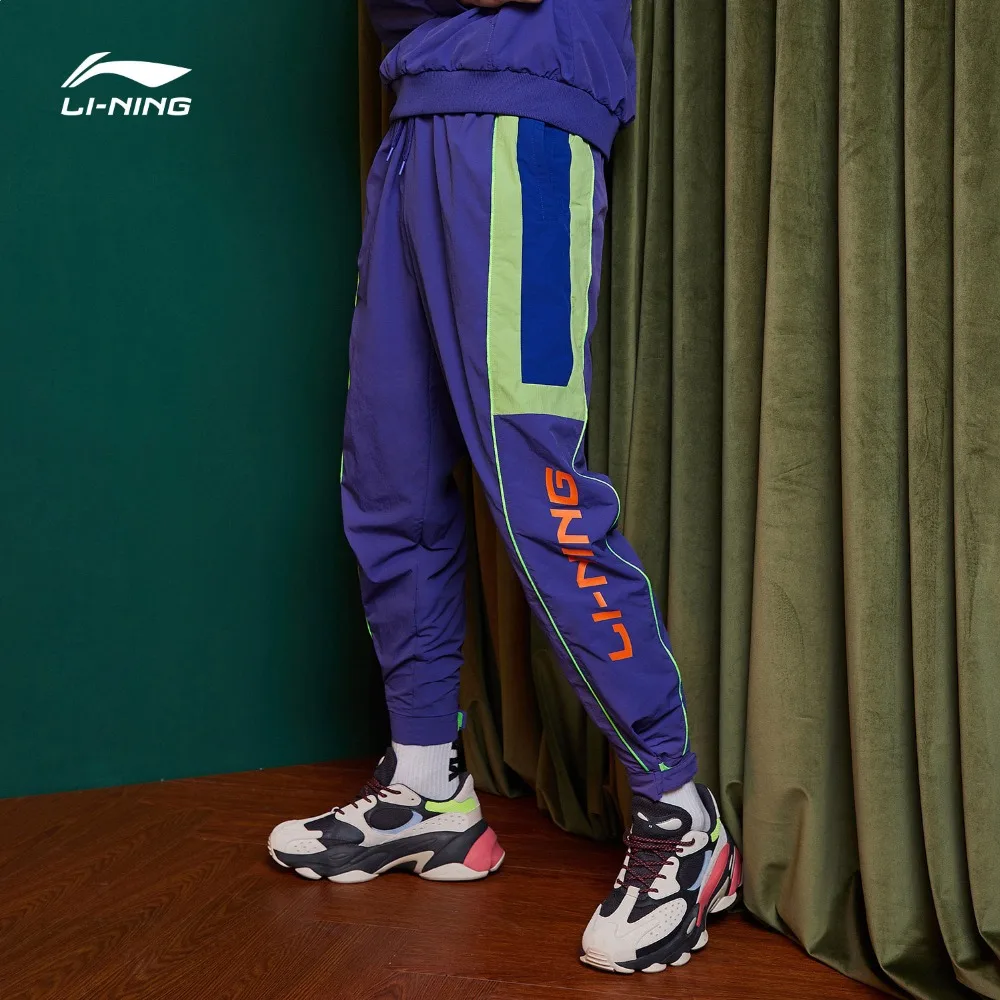 Li-Ning мужские PFW трендовые китайские LI-NING спортивные штаны с подкладкой из нейлона и полиэстера, удобные спортивные брюки AKXP021 MKY497