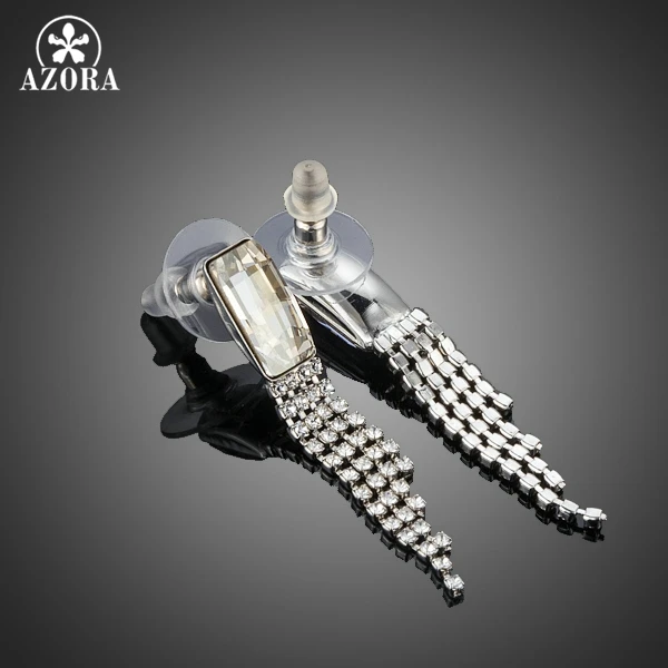 AZORA Charming Rectangle Stellux Austrian Crystal With Dangle Small CZ Drop Earrings for Women TE0200