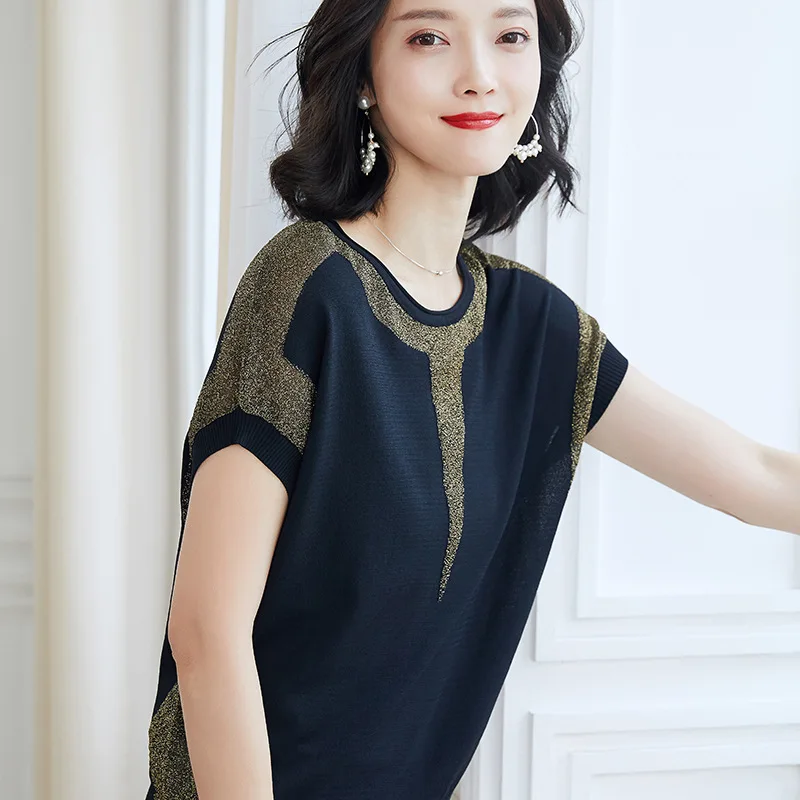 Women short sleeve knitting woman top for spring&summer solid color women blause O-Neck Women short sleeve knitting woman top for spring&summer solid color women blause O-Neck