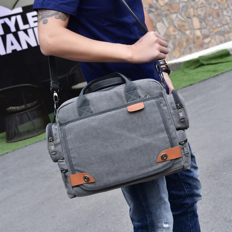 

High Quality Men Canvas Briefcase Messenger Shoulder Bag Black Male Business Laptop Casual Travel Crossbody Bags Hombre Bolsa