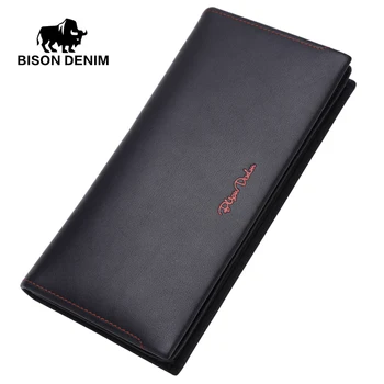 

BISON DENIM luxury men wallets genuine leather long designer brand male credit card purse