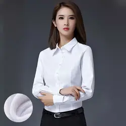 S-5XL офисные женские Рабочая Рубашка Зима 2018 формальные бизнес белая плюс бархат толще теплый тонкий топы для работы женский