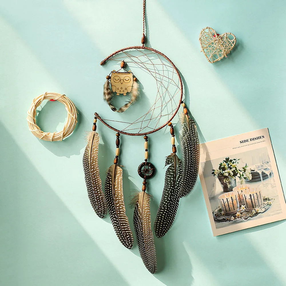 

1Pes Hanging Dream Catcher With Feathers Wooden Owl Wall Hanging Decor Ornament lapacz snow dream catcher diy hunter substance