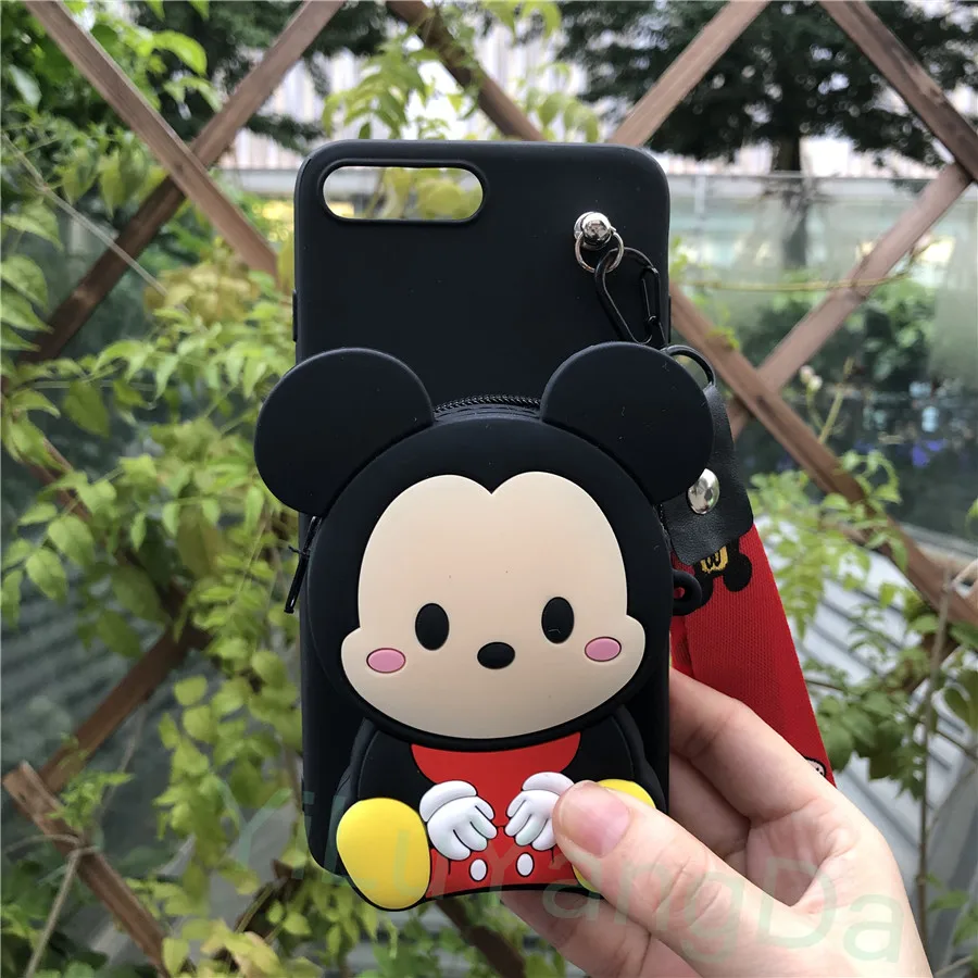 Милый мультяшный Ститч Kity Minnie кошелек на молнии чехол для телефона iPhone 5 5S SE 6 6s 7 8 Plus X XR XS 11 Pro Max силиконовый чехол для сумки - Цвет: Black Mickey