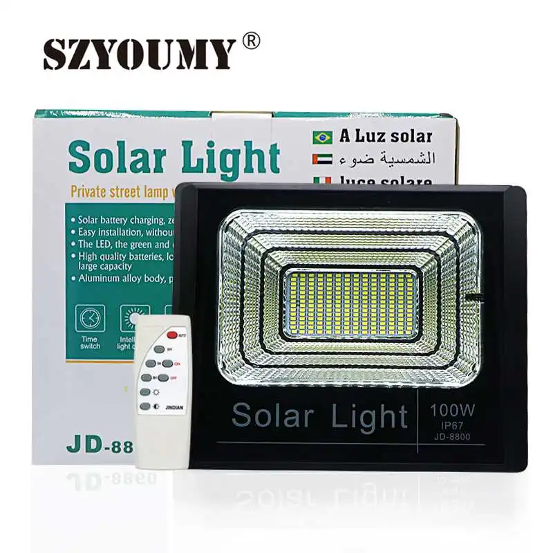 SZYOUMY Солнечный светодиодный светильник, точечный светильник, 10 Вт, 25 Вт, 40 Вт, 60 Вт, 100 Вт, светильник с контролем потока, водостойкий светодиодный уличный светильник