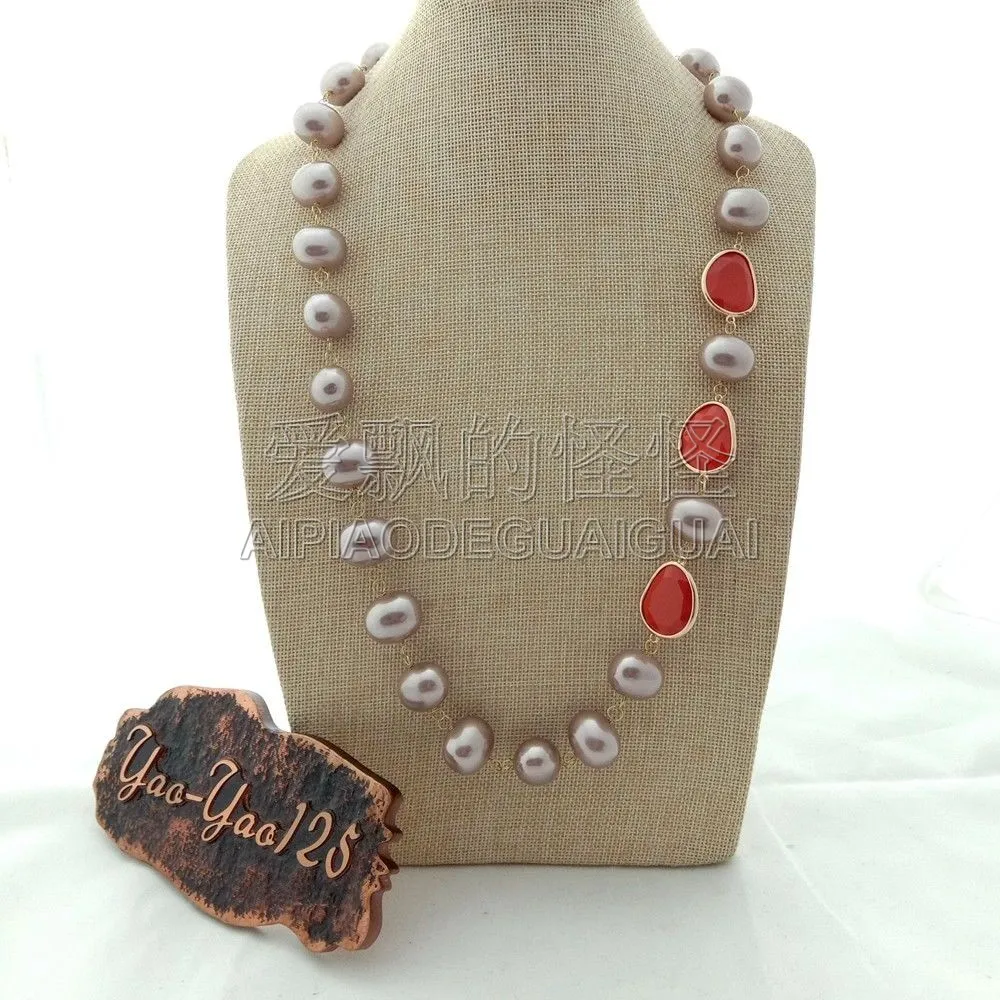 

N073008 28'' Purple Sea Shell Pearl Red Crystal Necklace