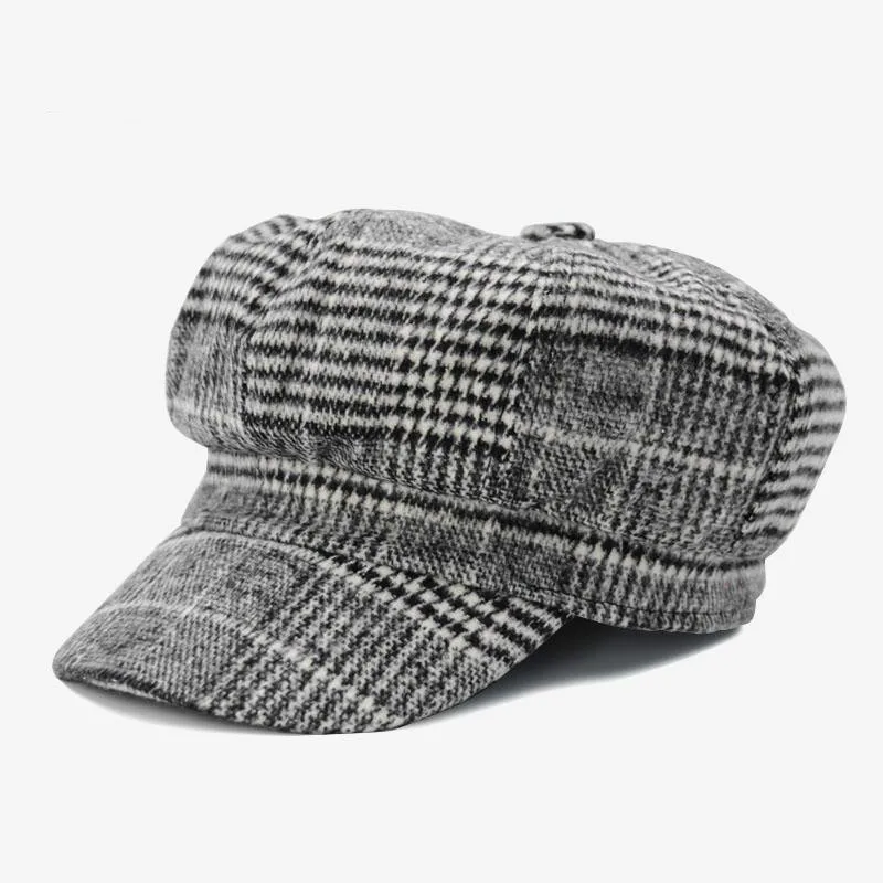 

Octagonal Cap Newsboy Beret Female Hat Autumn And Winter Hats For Women Wool Knit Cap British Style Lady Painter Bonnet Plaid