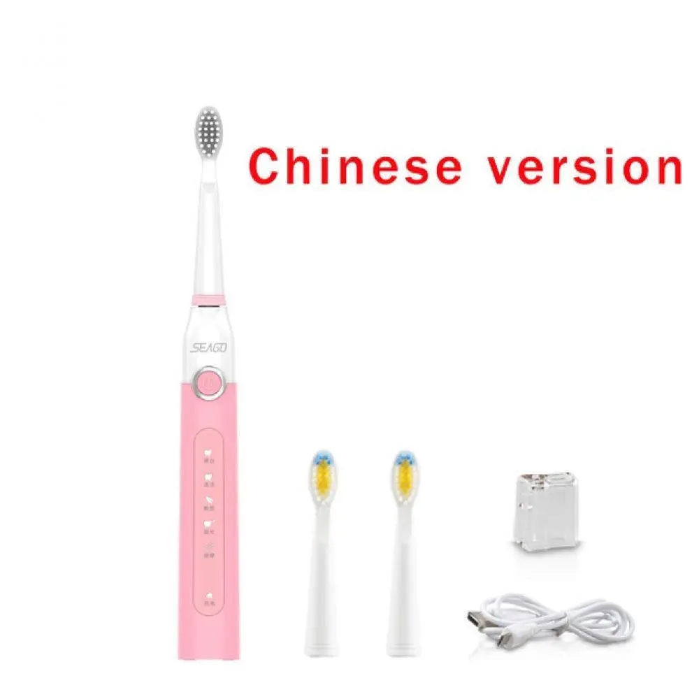 seago Electric Toothbrush for adults Sonic escova de dente USB Rechargeable with 3pcs Replacement Heads Top Fashion Real New - Цвет: pink
