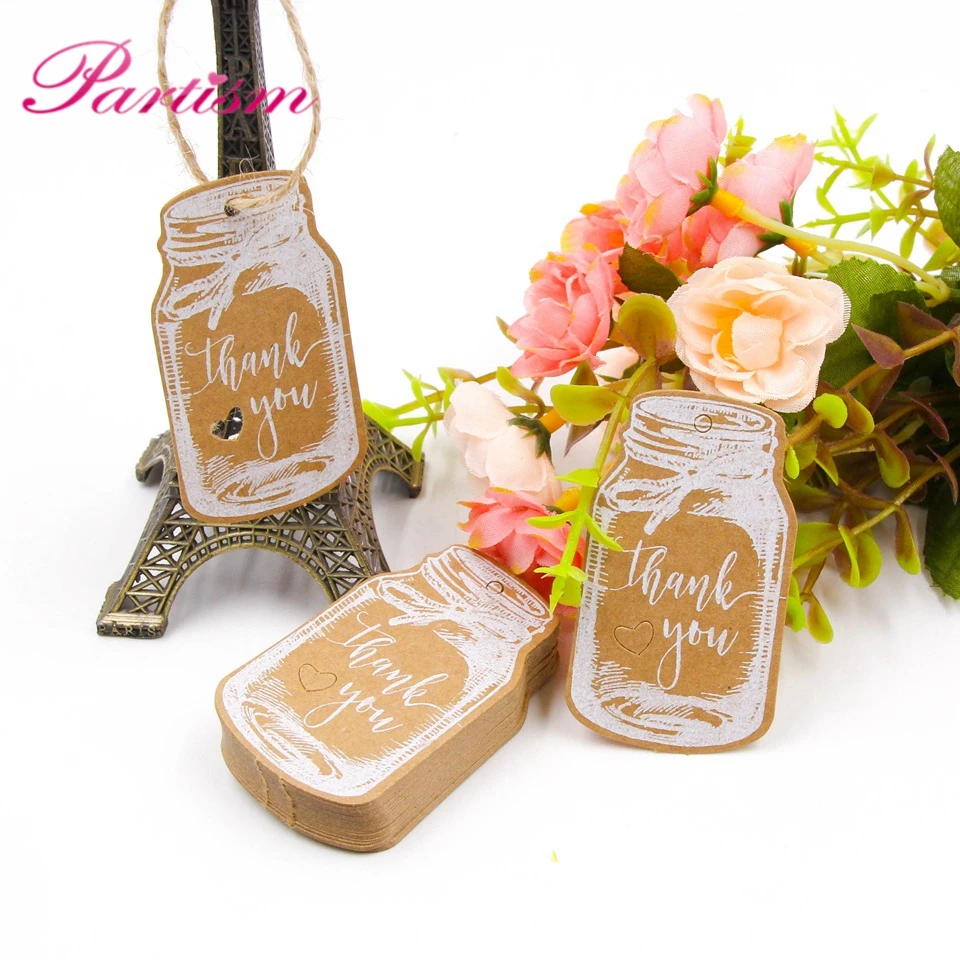 50PCS Kraft Paper Tags DIY Handmade/Thank You Multi Style Crafts Hang Tag With Rope Labels Gift Wrapping Supplies Wedding Favors