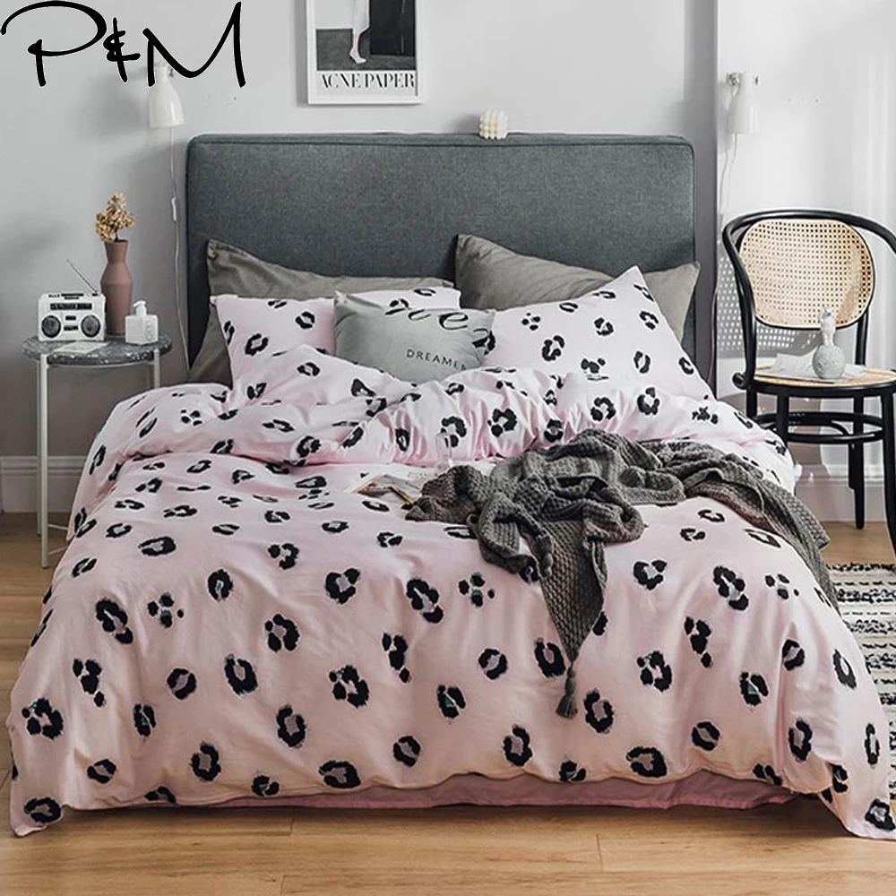 Papa Mima Pink Black Leopard Print Cartoon Bedding Set Sheet