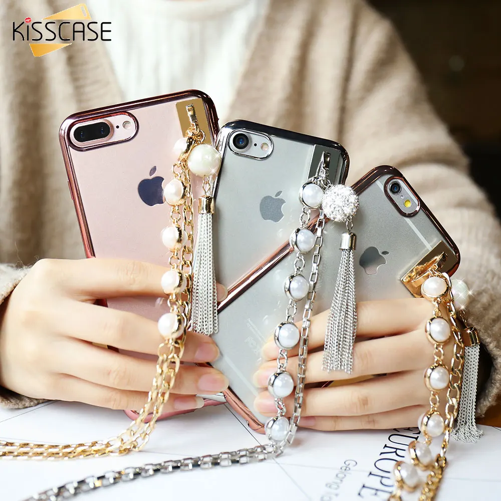 KISSCASE Luxury Lovely Tassel Case For iPhone 8 7 Plus Case Girly Pearl ...