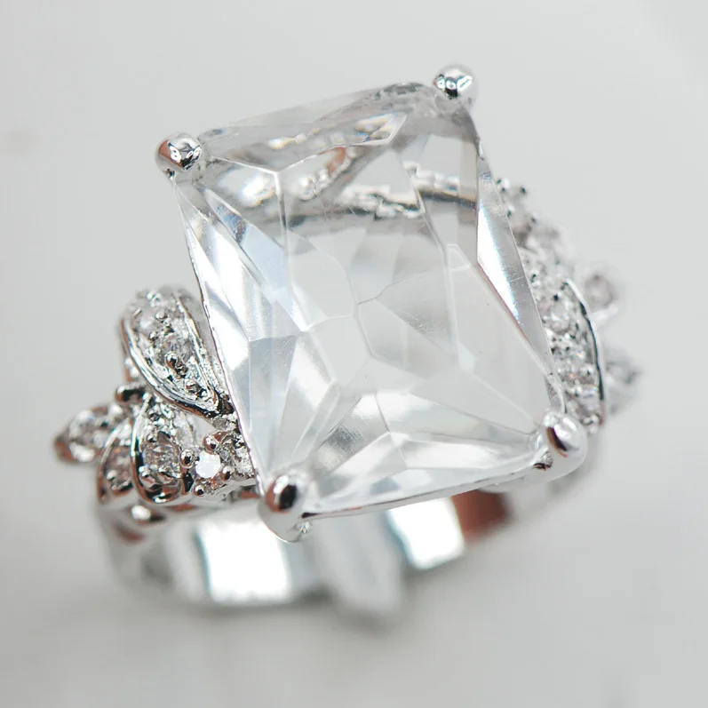 White Crystal Zircon White Crystal ZirconWomen 925 Sterling Silver Ring F907 Size 6 7 8 9