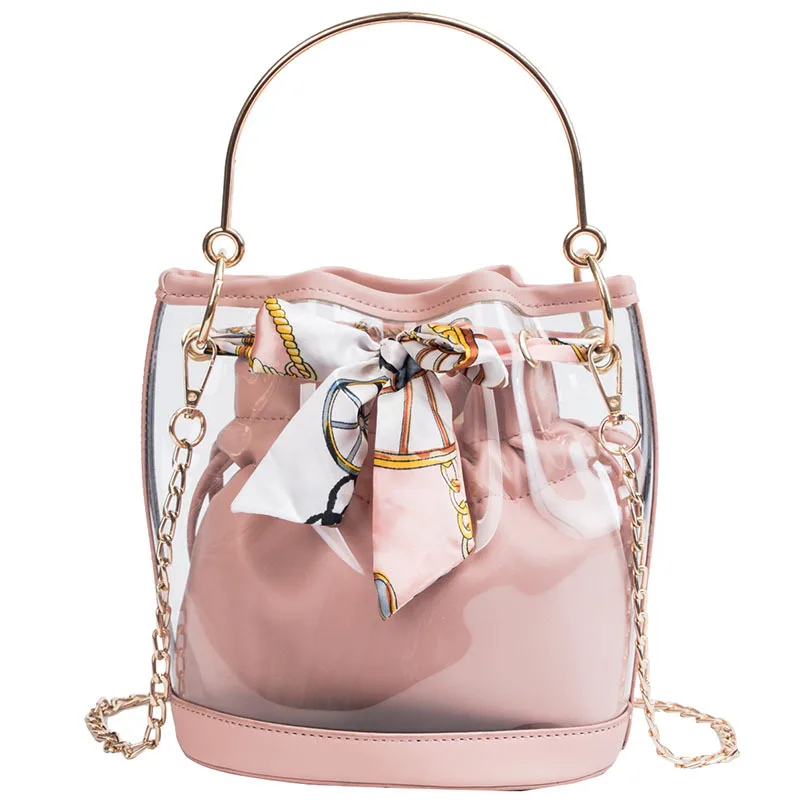 

The new stylish Korean version of 2019 women's transparent bag is a stylish tote with a small cross-body bag, a chain and a shou