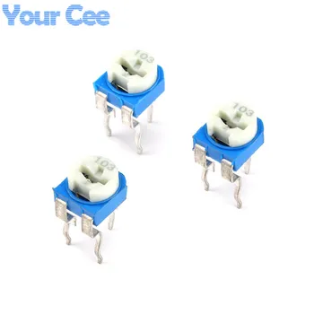 

50pcs Potentiometers RM065 Horizontal Trimpot Blue White Adjustable Variable Resistor Kit 103 10K ohm