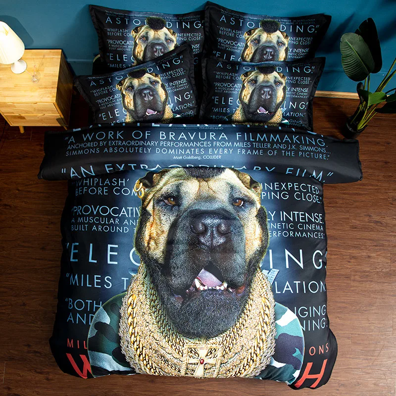 

LLANCL Cartoon Animal Dog Printed Duvet cover With Pillowcase Adult Bedroom 3pcs Polyester Fiber Christmas Gift Black