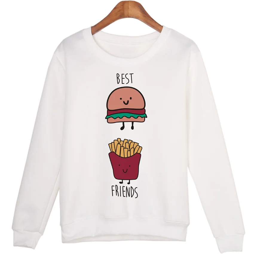 

Best Friends Printed Hoodies Harajuku Sweatshirts White Sudaderas Mujer Humburger Pullovers WMH02
