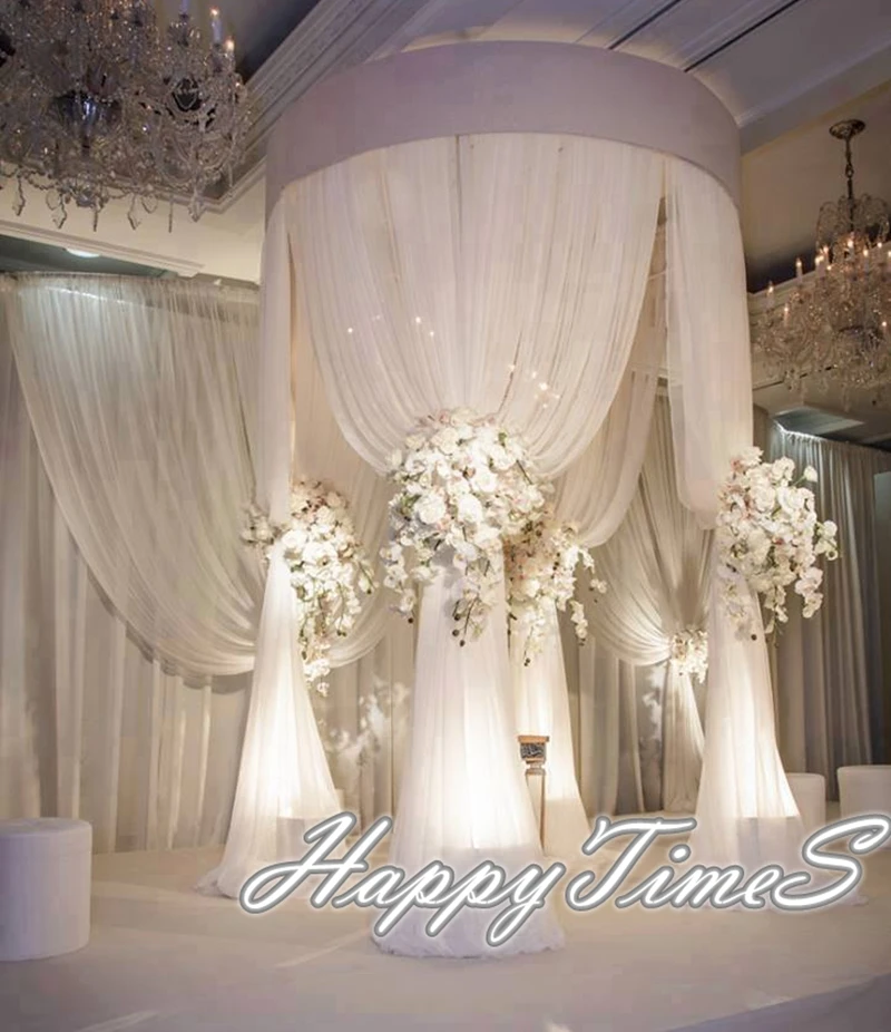 

3m High 2m Diameter Round Canopy Set White Silk Drapes With Stand Wedding Outdoor Decorations