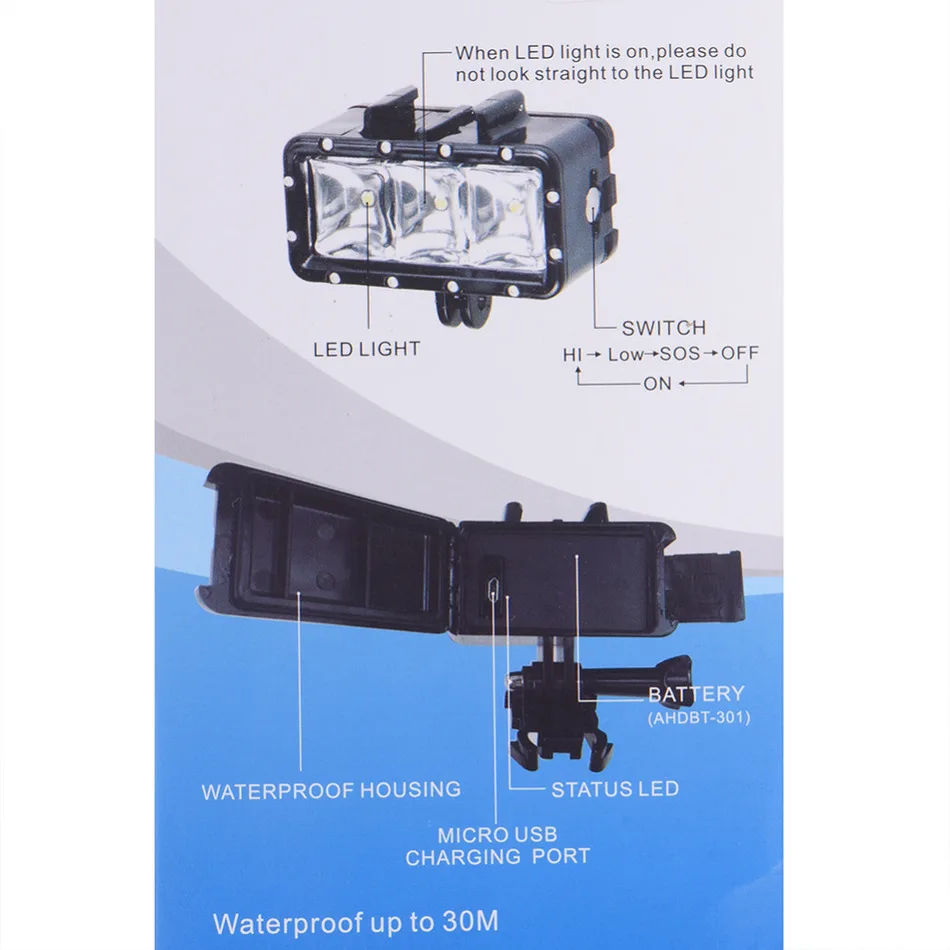 Водонепроницаемый для подводного погружения и дайвинга 3 светодиодный видеосвет с Батарея для экшн-Камеры Gopro Hero 4 3+ 2 для экшн-камеры Xiaoyi Камера SJ4000 экшн Камера