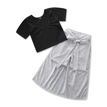 

Baby Girl Summer Clothes Black T-shirt and Grey Skirt Shorts 2Pcs/Sets Kids Clothes Toddler Girls Clothing Children Daily Outfit