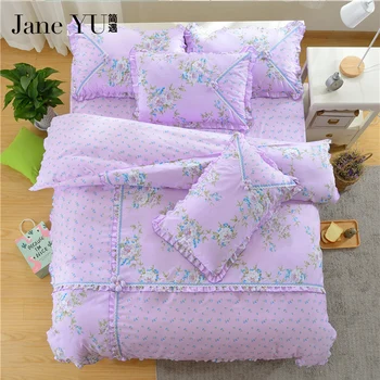 

JaneYU Polyester/cotton princess style flower queen 4pcs bedding sets duvet cover+Bedskirt+pillowcases
