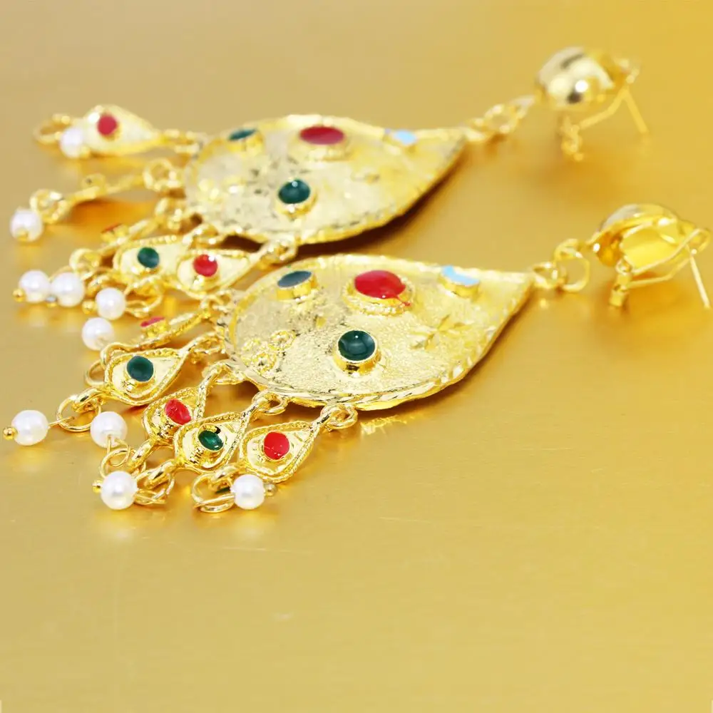 JUST FEEL комплект эфиопских украшений цветные яркие капли воды золотистые бусины ожерелье имитация жемчуга кисточкой серьги Африка Дубай подарки