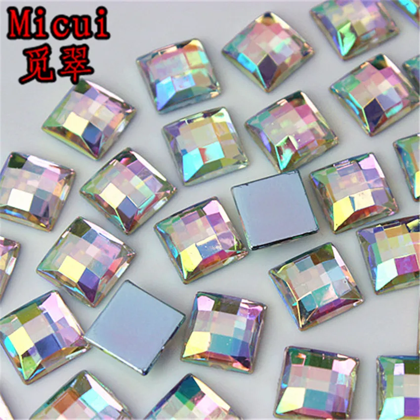 Micui 8 /10/ 12 /14 мм кристалл AB Квадратные Стразы с плоским основанием акриловые