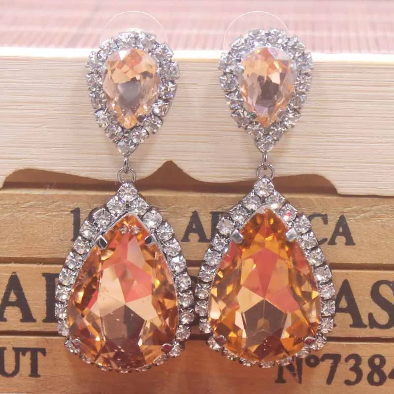 

fashionable golden yellow rhinestone dangling earring drop shape crystal women earring fashion jewelry yellow/blue/red earrings
