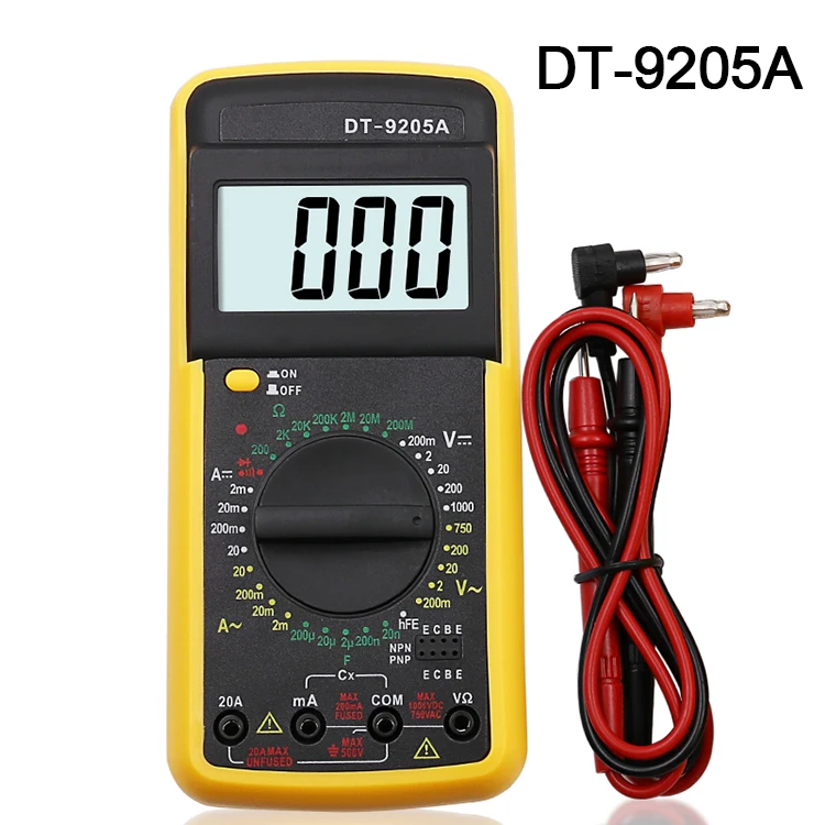 DT9205A AC DC ЖК-дисплей Дисплей профессиональный электрический ручной метр тестер Цифровой мультиметр Multimetro мультитестерный амперметр